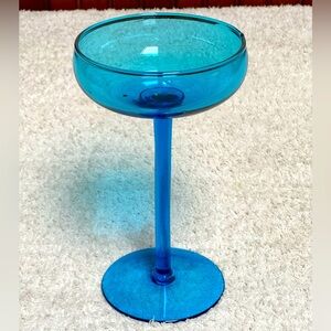 8” Vintage Turquoise Italian Style Art Glass Tall Pedestal Bowl Compote